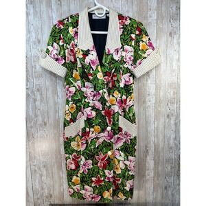 Bill Blass  Women's Floral Print Blazer‎ Dress Short Sleeve Button Front Size 10